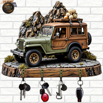 Wand Schlüsselanhänger 30cm - Geländewagen Militärberg 2D 4 Haken Eingang