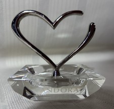 Pandora Crystal Silver Open Heart Charm Ring Holder Jewelry Stand Etched 3x3.5