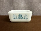 Vintage Glasbake J-258-20 1 Pint Turquoise Floral Milk Glass Fridge Dish *No Lid