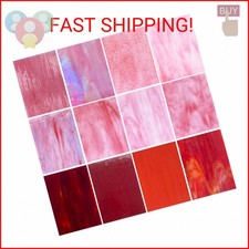 ILLUCKAI 12 Sheets Mixed Red Pink Stained Glass Sheets, 4 x 6 inch Stained Glass