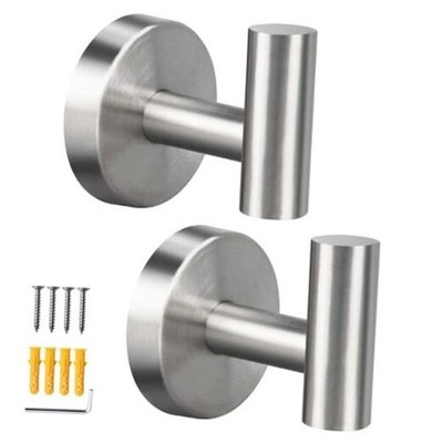Mdvora Towel Hooks, SUS304 Stainless Steel Bathroom Hooks 2 Pack Brushed Nickel