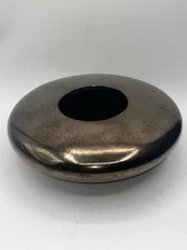 Haeger Floral Pottery Vase Metallic Bronze Crackled Glaze Planter Bowl 3x10”