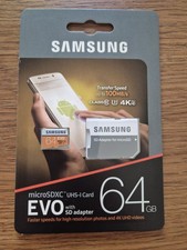 Samsung Evo 64GB Micro SD Card microSDXC SDXC UHS-I U3 with Adapter 100mb/S