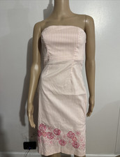 EXPRESS STRAPLES STRETCH EMBROIDERED DRESS PINK PINSTRIPES LACE UP BACK 4