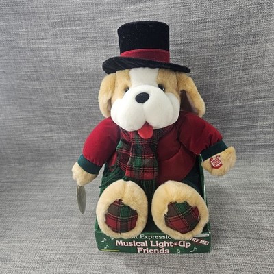 Vintage Soft Expression Musical Light Dog Plush Song Jingle Bell Rock