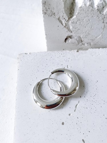 Halbmond Creolen aus 925 Silber, Chunky Sterling Silber Creolen 30 mm, Minimali - Bild 2 von 7