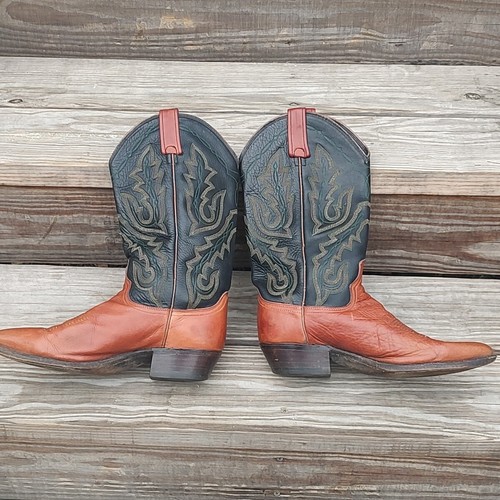 DAN POST Boots Mens 8D, Fits Womens 9-9.5 Cowboy GreenGold Topstitch Leather VTG - Imagen 6 de 24