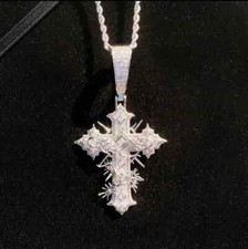 3.00Ct Round Cut Real Moissanite Men's Custom Cross Pendant 925 Sterling Silver