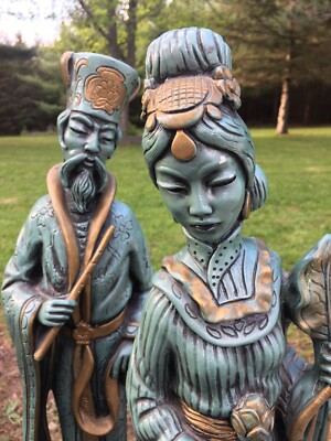 Tall Sculptures Oriental Couple Signed Universal Statuary Chicago