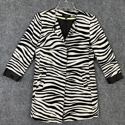 Talbots Petites Long Jacket Zebra Print Women 2P Snap Close Pockets 3/4 Sleeve