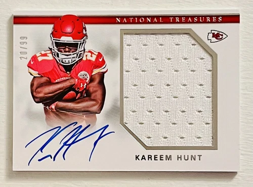 2017 Kareem Hunt /99 National Treasures Rookie Material Signatures Jersey Auto