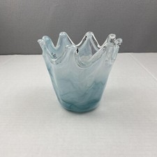 Original Murano Glass Vase In Turquoise Flowing Swirl Colors