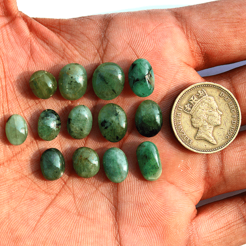 13 Pcs Natural Zambian Emerald Untreated 9mm-12mm Oval Cabochon Loose Gemstones - Picture 11 of 15