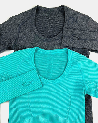Lululemon Sz 4 LOT OF 2 Swiftly Tech Long Sleeve Running Workout Top Teal Gray