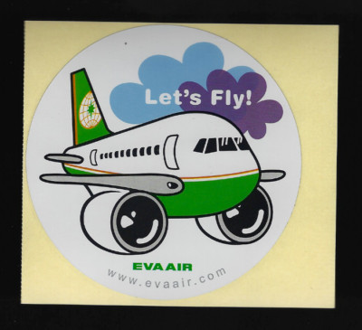 Eva Air Airlines Let's Fly Label Peel Off Sticker 4 x 4 Inches Baggage