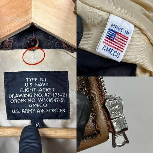 Men's Vintage Ameco Type G-1 US Army Flight Leather Bomber Jacket Size M - Picture 20 of 24
