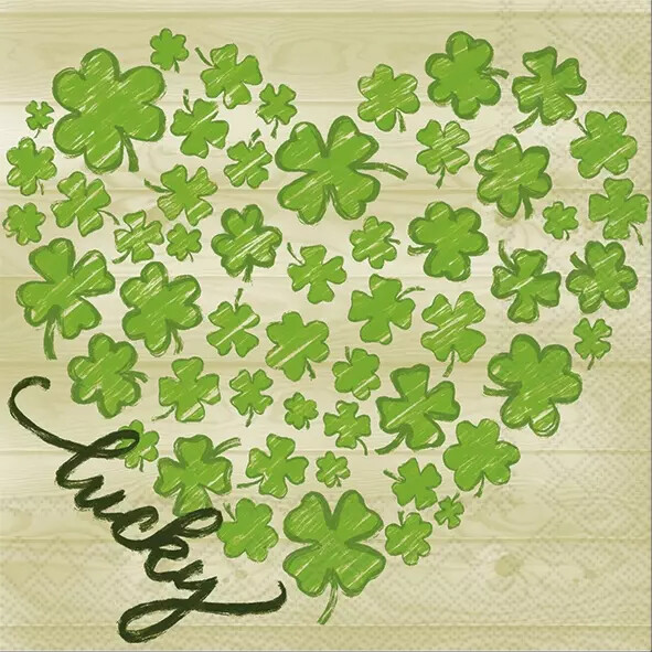 4 Lunch Paper Napkins for Decoupage Party Table Craft Vintage Lucky Heart Clover