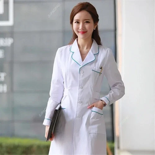 Women's Lab Coat Fashion Medical Uniforms Long Jacket with Side Belts Workwear - Изображение 3 из 4