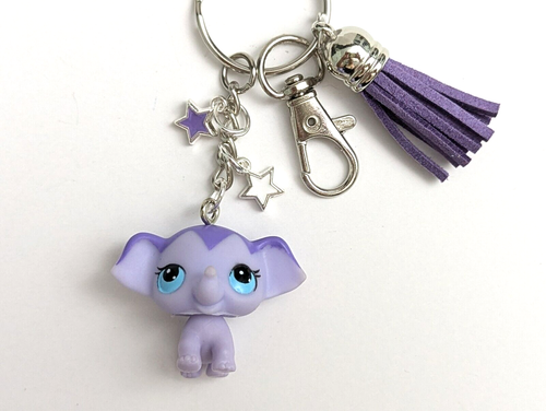 Littlest Pet Shop Schlüsselanhänger Mini LPS Baby lila Elefant Sterne süß Handarbeit - Bild 2 von 4