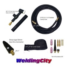 WeldingCity Gas-thru Dinse-rear TIG Welding Torch WP-17V Valve-head 150A 12.5ft