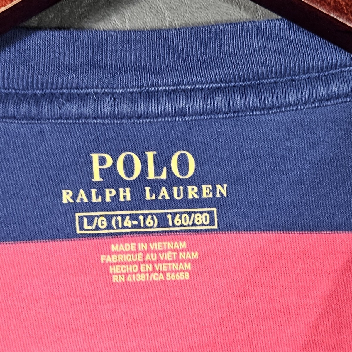 Polo Ralph Lauren Shirt Kids Large 14/16 Red Blue Striped