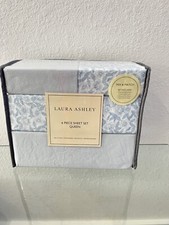 Laura Ashley Belle 6 Pc Queen Sheet Set Cotton Romantic Blue Floral