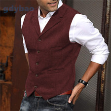 2023 Mens Suit Vintage Tweed Vest Herringbone Waistcoats Wedding Retro Wool