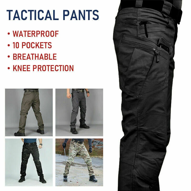 Mens Windproof Cargo Combat Pants Tactical Trousers Muti-Pocket Hiking Outdoor