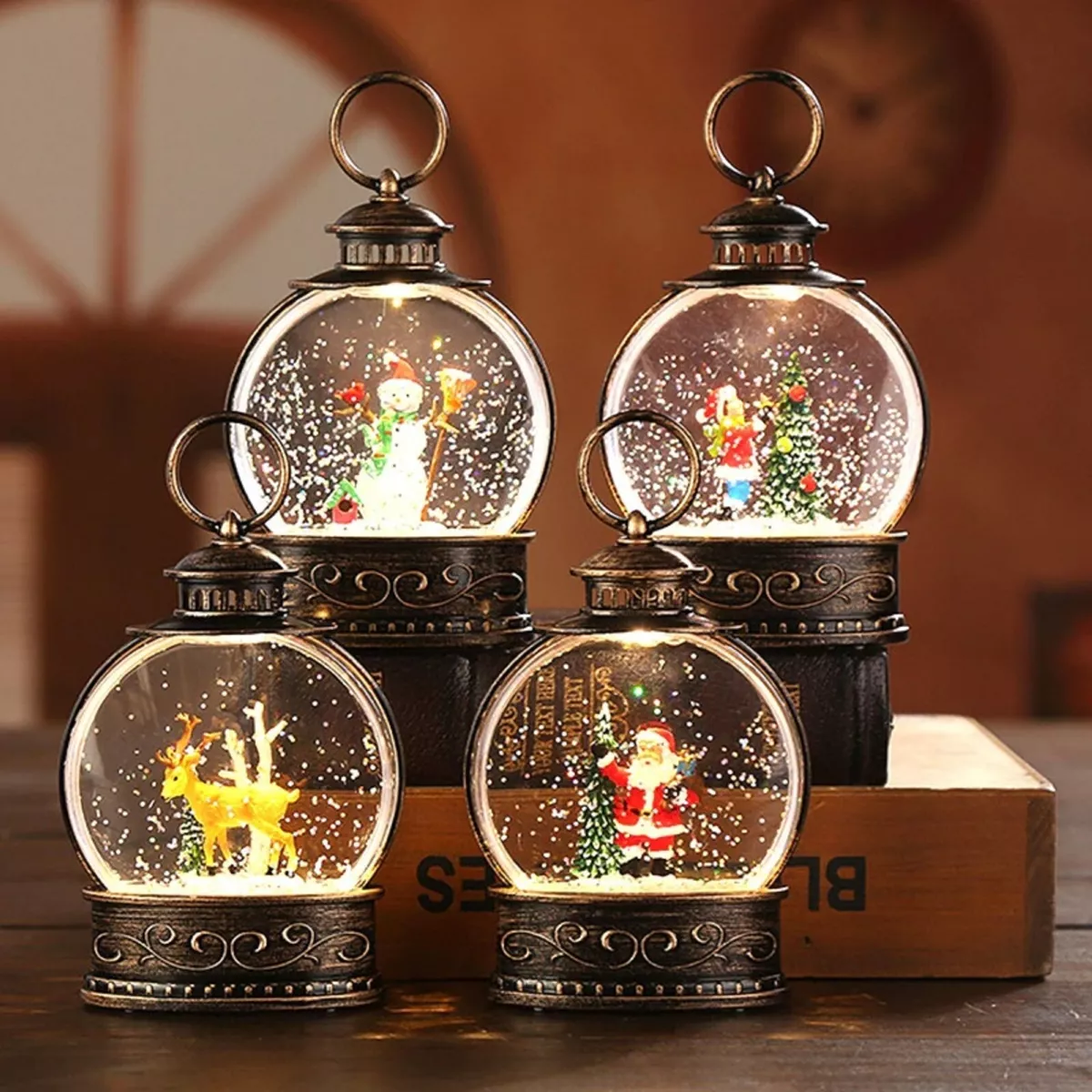 Christmas Light Up Snow Globe Santa Ornament Lantern Decoration Holiday Gift