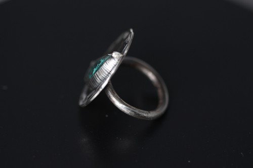 Chrysocolla Ring Blue Cabochon Gemstone 925 Sterling Silver Size 5.5 Moon Star - Afbeelding 7 van 7