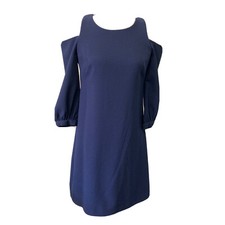 Eliza J Dress Cocktail Evening Sheath Womens 4 Blue Cold Shoulder Stretch