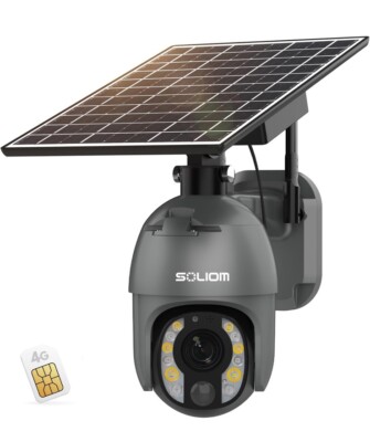 SOLIOM Security Cameras Wireless Solar Battery Outdoor, 5MP 4G LTE Cellular.