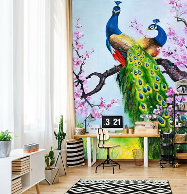 3D Green Peacock ZHU828 Wallpaper Wall Mural Removable Self