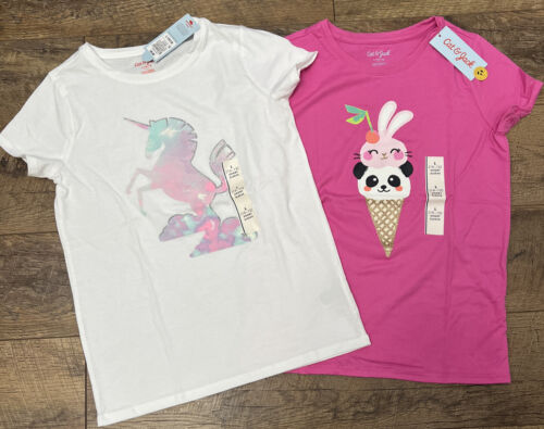 Girls Cat & Jack 2 pack Short Sleeve Graphic Print T-Shirts Pink/White L