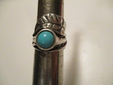 ISRAEL PAZ STERLING SILVER 925 TURQUOISE CABOCHON  LEAF RING SZ. 6