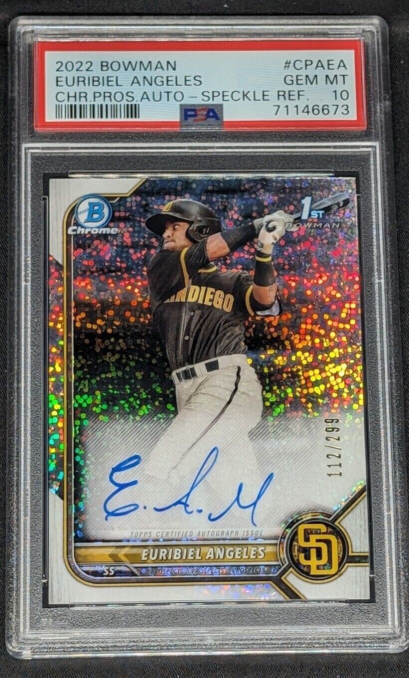 2022 BOWMAN CHROME 1ST SPECKLE REFRACTOR EURIBIEL ANGELES AUTO /299 PSA 10