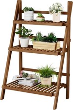 39.4" Bamboo Ladder Shelf Plant Shelf, 3 Tier Foldable Ladder Flower Pot Display