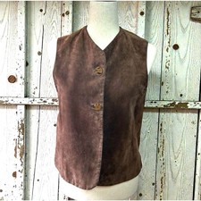 Vintage Brown Suede Leather Western Vest S/M Boho Cowgirl Equestrian Timeless