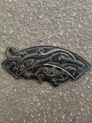 6.7 Inch Chinese Old Black Jade Hand Carved *Dragon Huang* 2Faces Plaque