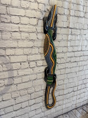 100 cm Gecko geschnitzt Holz Punkte bemalt Ethno Stamm Tiki Wandbild Nr. 2 Neu