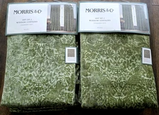 Set of 4 Morris & Co Strawberry Thief Velvet Drapes 38"x84" Loden Green Curtains