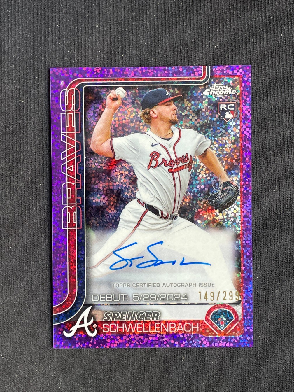 Spencer Schwellenbach 2025 Topps Chrome Rookie Debut Auto Purple Speckle /299 RC