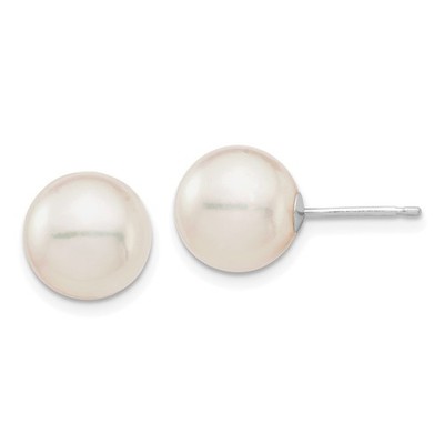 Ohrstecker 14 Karat Weißgold 9-10 mm weiße runde Akoya Salzwasser Zuchtperlen
