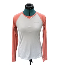 Simms Women's Solarflex Long Sleeve Crewneck Shirt Gray and Salmon Pink XS