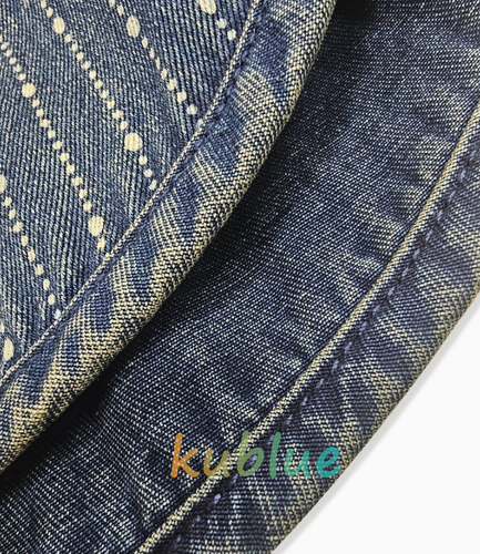 Camisa de mezclilla informal suelta a rayas a lunares desgastados teñidos de azul lavado para hombre - Imagen 9 de 10