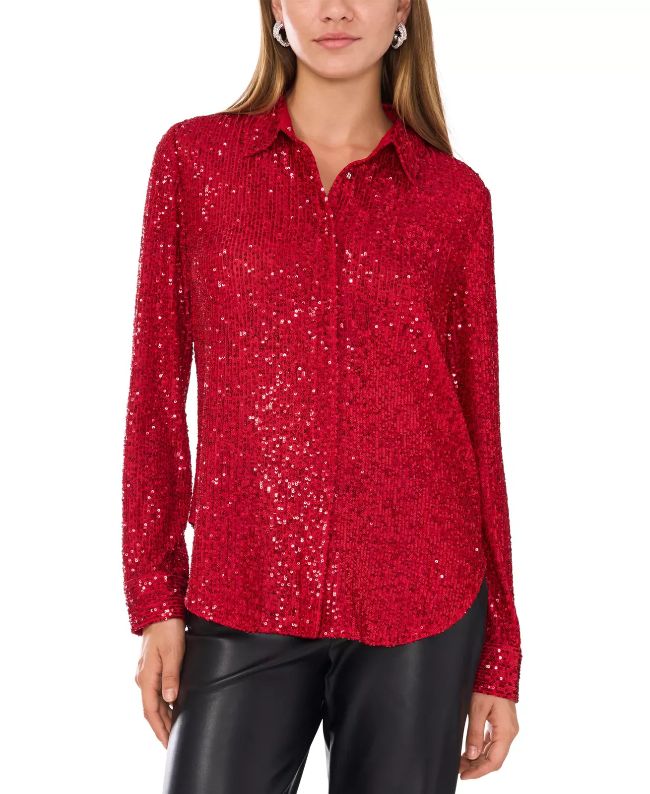 Camisa para mujer Vince Camuto talla XL con lentejuelas y botones delanteros