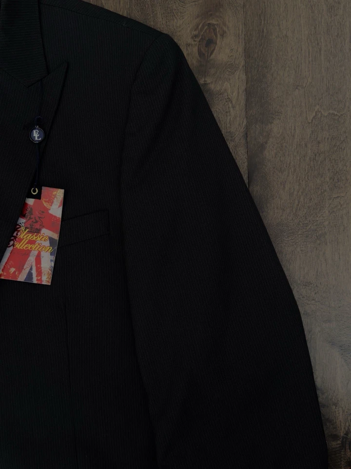 Jaqueta/calça masculina blazer lavanderia inglesa nova com etiquetas tamanho 40L 2 peças listra preta 33X38 - Imagem 4 de 4