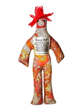 Dammit Doll Original Stress Relief Doll 12" Orange Hair Paisley Print Black Eyes