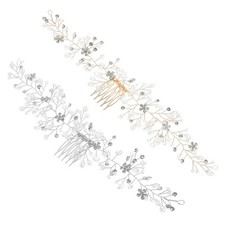 2 Pcs Wedding Crystal Hair Comb Elegant Accessory Bridal Headdress