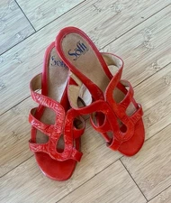 SOFFT Patent Leather Orange Coral Comfort Women Sandal Strappy Low Heel 7W